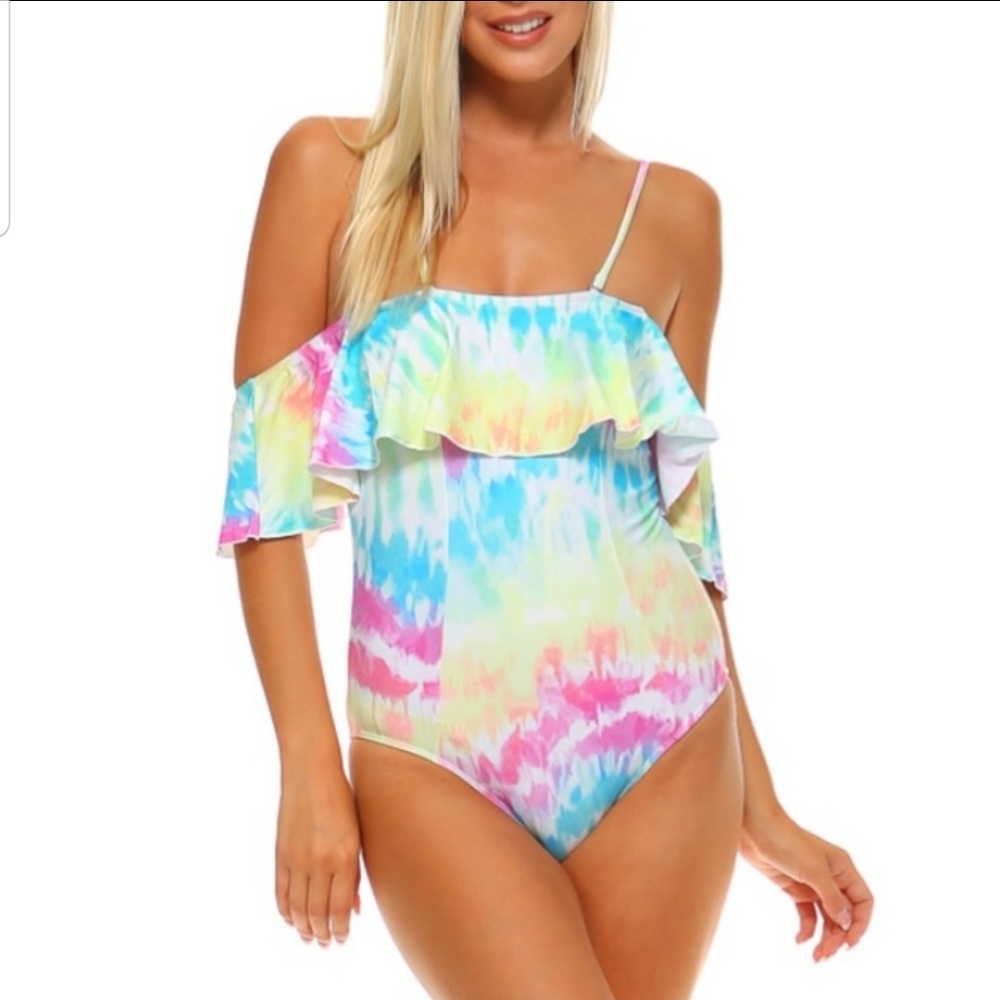 Gorgeous tie dye one piece ruffle bathing suit